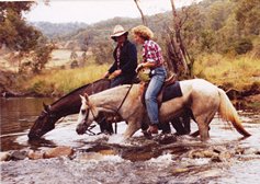 7A. Janet on Maizie, with Evan Imlay, Tumut c.&nbsp;1980