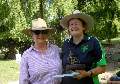 Karen Rhodes (right) receiving Allan Blundell Memorial Trophy from Judy Blundell